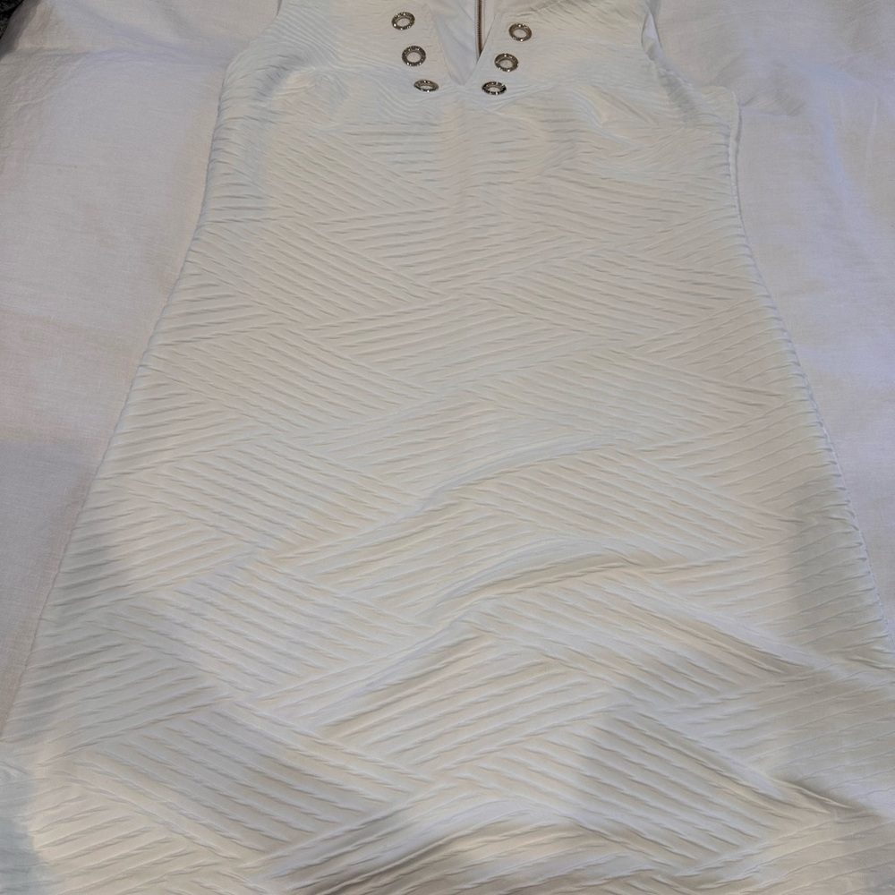 Tommy Hilfiger Cream Sheath Dress Pleated Sleeveless